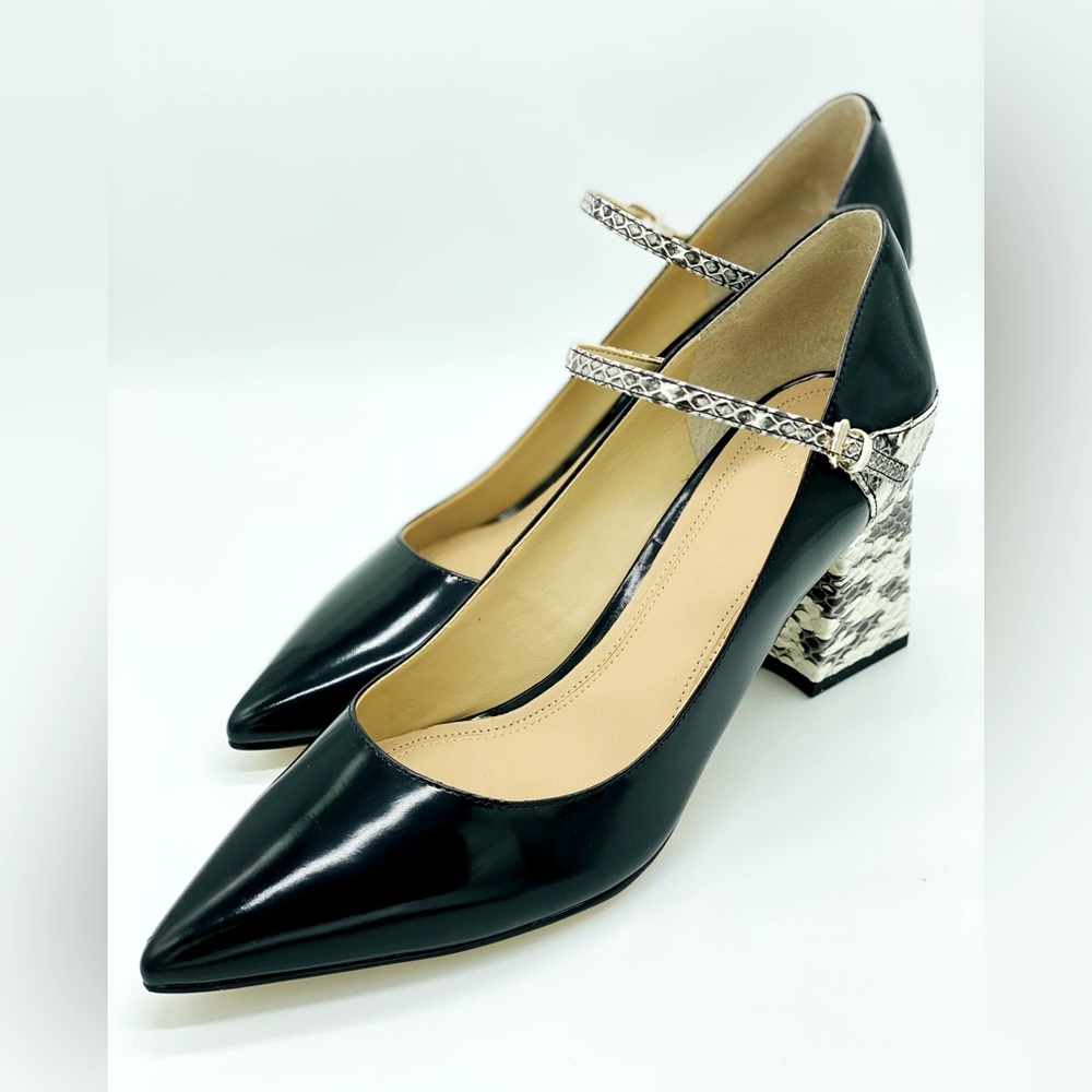 Marc Fisher Zullys Snakeskin Accented Mary Jane Black Leather Pump